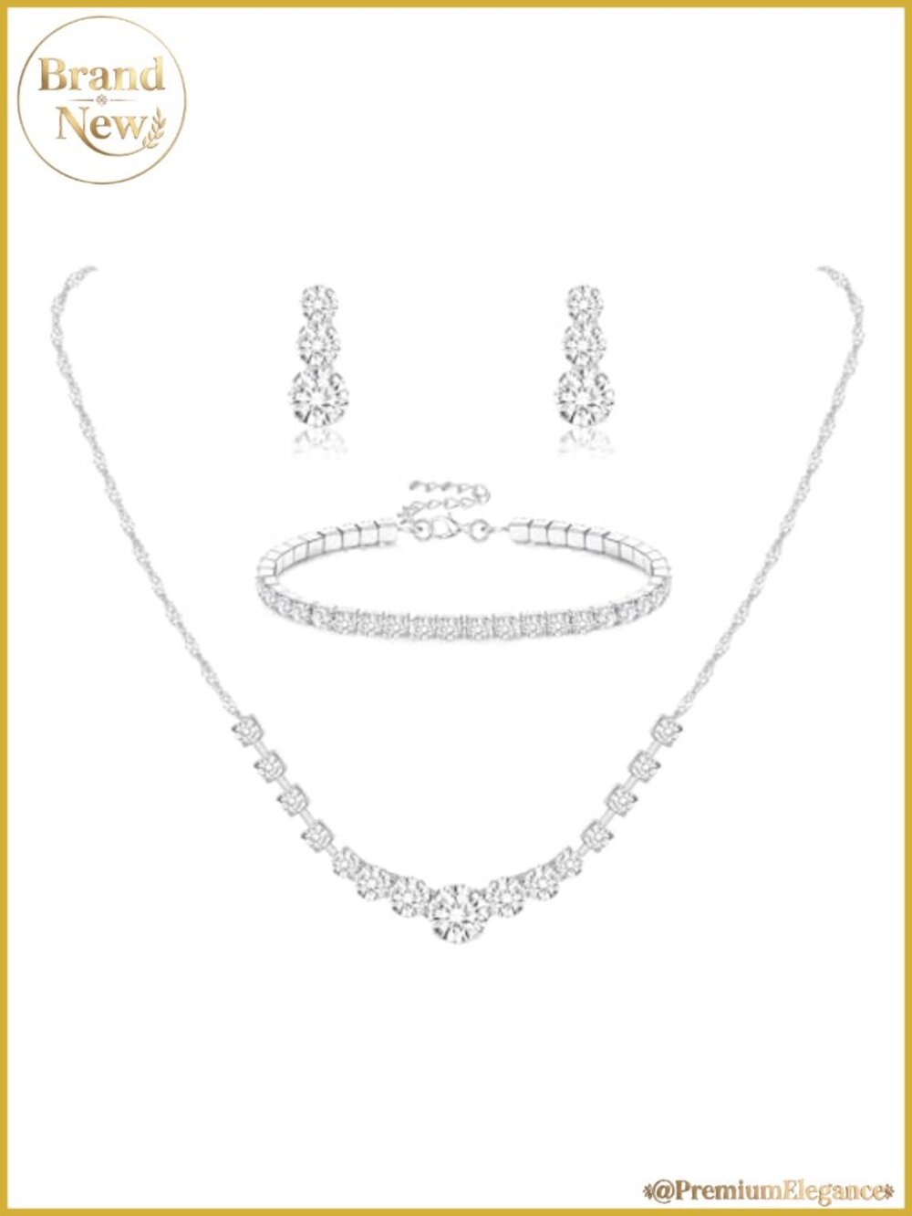 Sparkly Crystal Bridal Jewelry Set 18K White Gold Plated